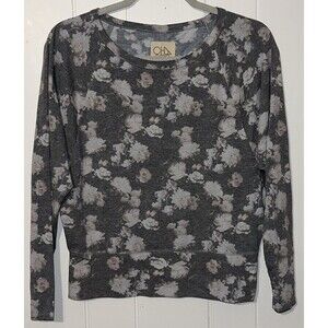 Chaser Floral Raglan Shirt Size Small Dolman Sleeves Jersey Cropped Long Sleeve